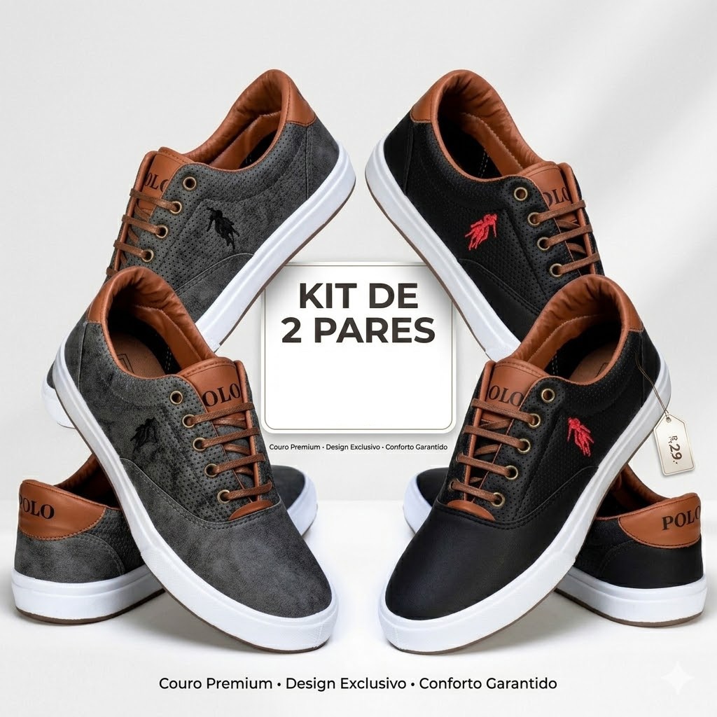 Kit 2 Pares Tenis Masculino Casual Polo Confortavel Leve Dia a dia