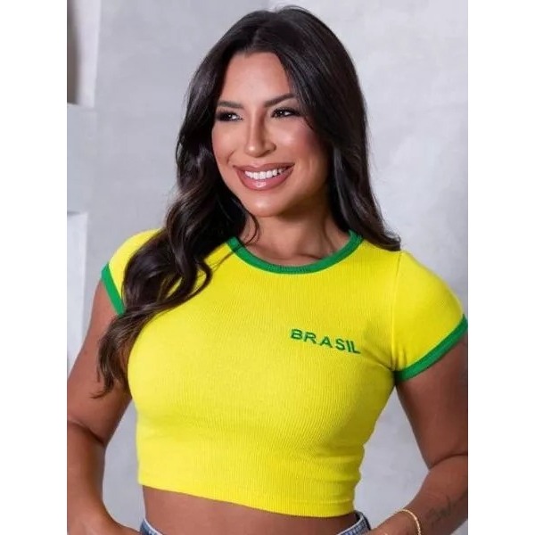 Cropped Do Brasil Feminino Copa do Mundo 2026 Verão Blusinha Baby Look Canelado