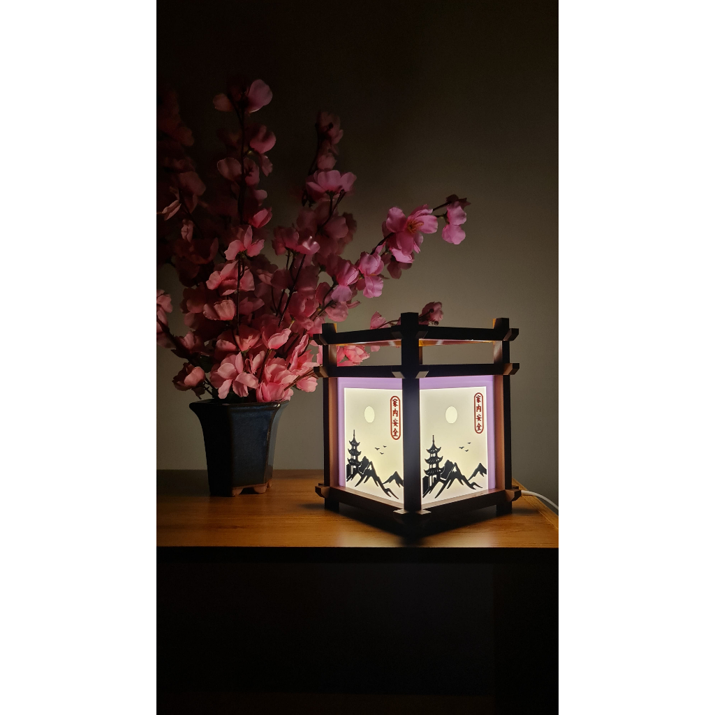 Imagem Luminária Japonesa Abajur de Mesa Paisagem Zen | Decoração Quarto Sala Luz Quente Aconchegante USB