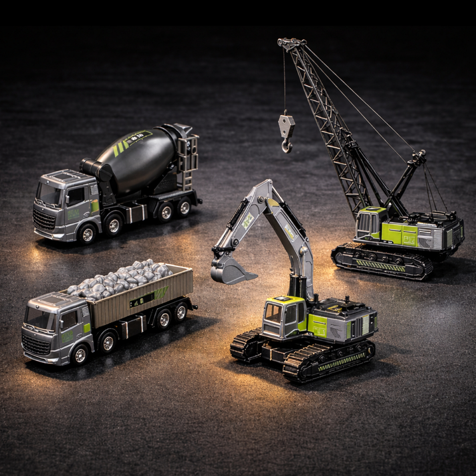 Brinquedo Veículos De Ferro Kit Construção Caminhão Trator Guindaste Infantil Carrinhos De Ferro