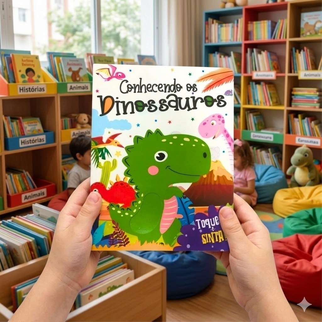 Livro infantil Toque e Sinta Textura Sensorial Capa Dura Conhecendo os Dinossauros