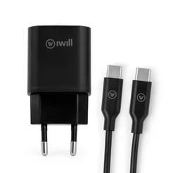 Kit Carregador Turbo 25W USB-C com Cabo USB-C 1m Carregamento Rápido PD Bivolt Preto iWill Essencial