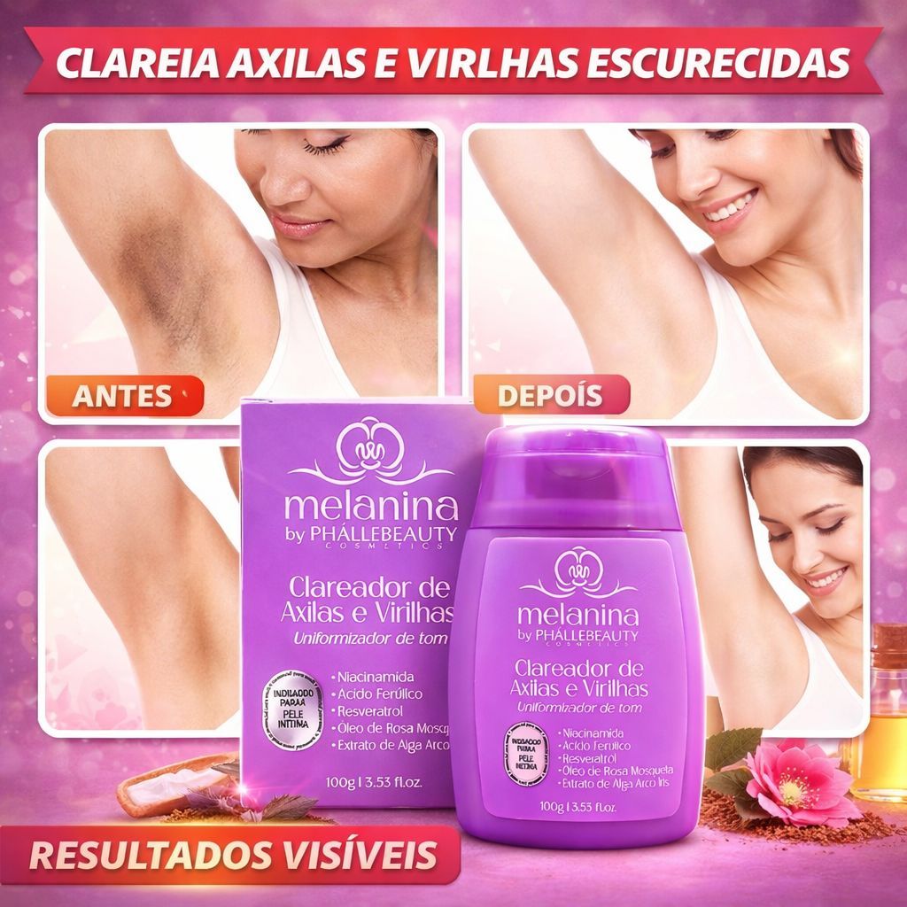 Clareador de Axilas e Virilhas Melanina Phállebeauty 100g Clareia Manchas Íntimas Niacinamida