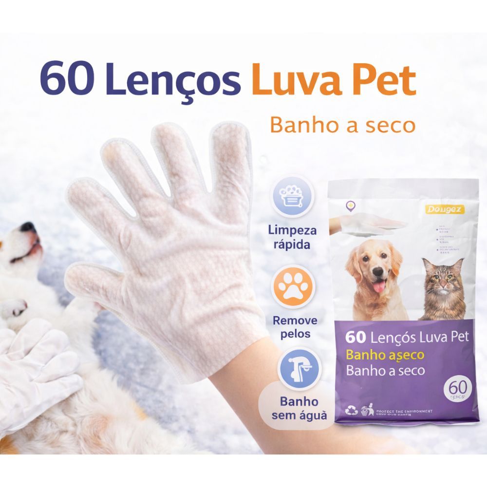 Luvas Descartáveis Umedecidas Higienização Limpeza De Pets Banho a Seco Banho Pet em Oferta na Shopee