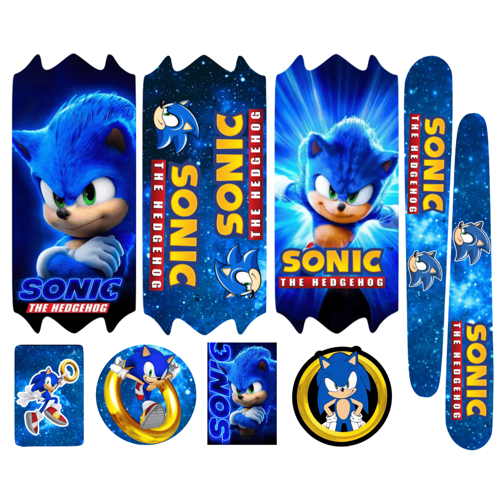 Kit Adesivos Sonic para Bicicleta Infantil 9 Unidades Vinil Resistente Aro 12 Aro 14 Decoração Bike Pronta entrega!