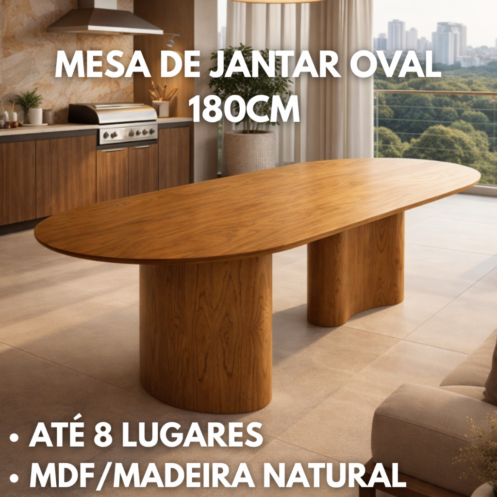 Mesa De Jantar Savana Tampo Oval Orgânico Laminado 180cm Madeira Natural Sala De Jantar Área Gourmet