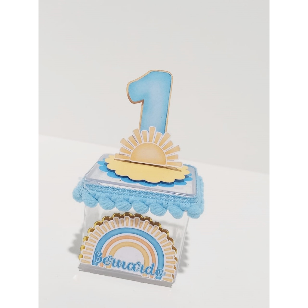 Caixinha Acrílica e Apliques 3d-Primeira Volta Ao Sol-Azul-Menino-Personalizado nome e idade-Festa-Lembrancinhas-Caixa