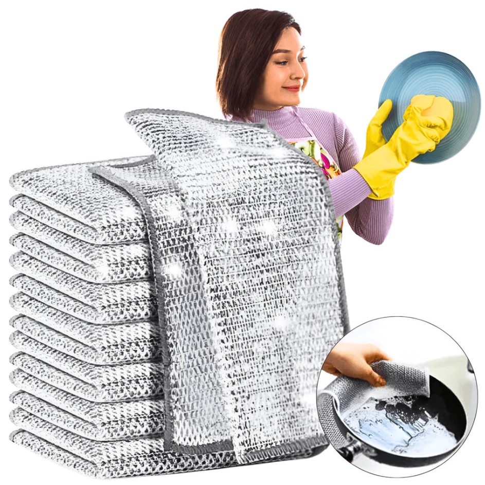 Kit 10 Panos Mágicos Limpeza Pesada Prateados Multiuso para Fogão, Pratos e Cozinha.
