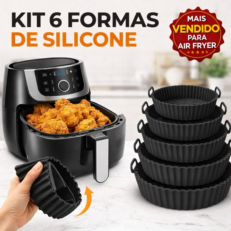 Kit 6 Forma de Silicone para Fritadeira Air Fryer com Alça Antiaderente Resistente 220°C Flexível Fácil Limpeza Cozinha