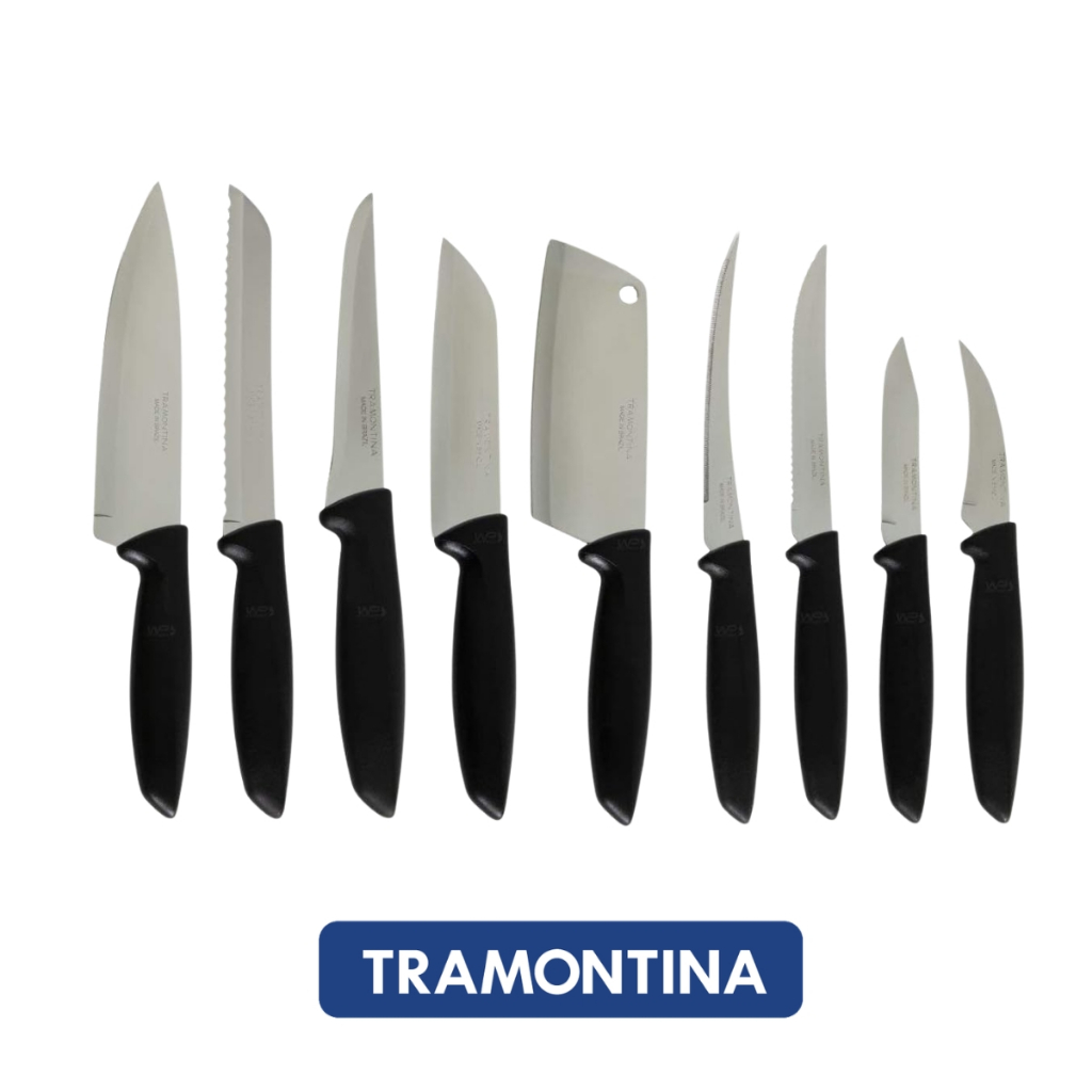 Jogo de Facas Tramontina Plenus Lâminas em Aço Inox e Cabos de Polipropileno Preto 9 Peças