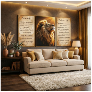 Quadros decorativos leão de Judá - Salmos 91 e 23 | Proteção e Fé sala quarto em Oferta na Shopee