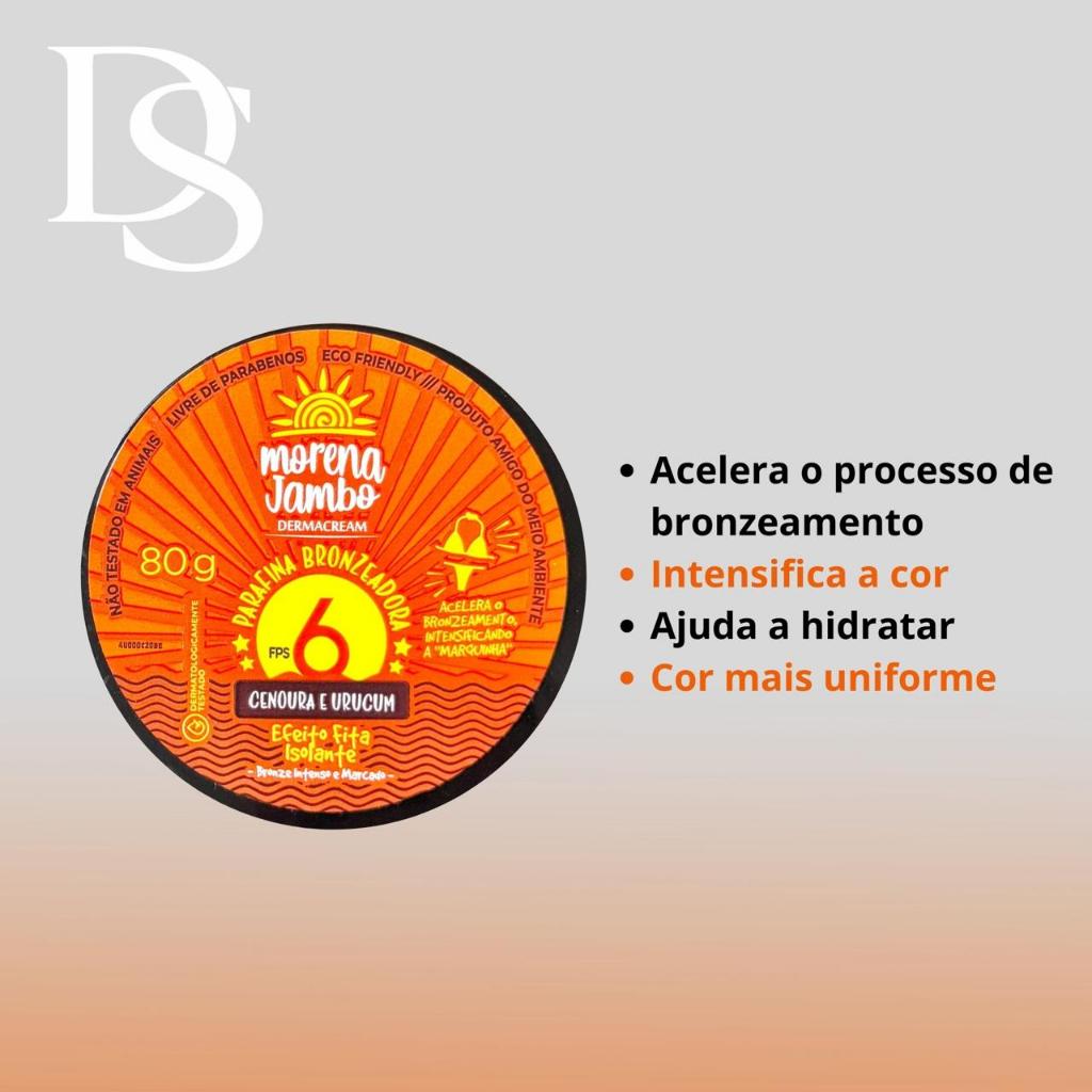 Parafina Bronzeadora Dermacream - Morena Jambo | Bronze Intenso e Efeito Fita Isolante FPS6 80g