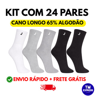 kit 3 a 24 pares de meia cano longo 65% algodão confortáveis em Oferta na Shopee