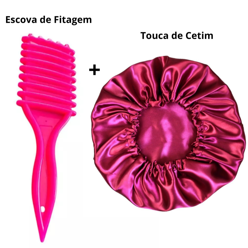 Kit 2 Itens Escova Onda Finalizadora + Touca Cetim Grande Anti Frizz Cuidados Cabelo ENVIO RÁPIDO!!!