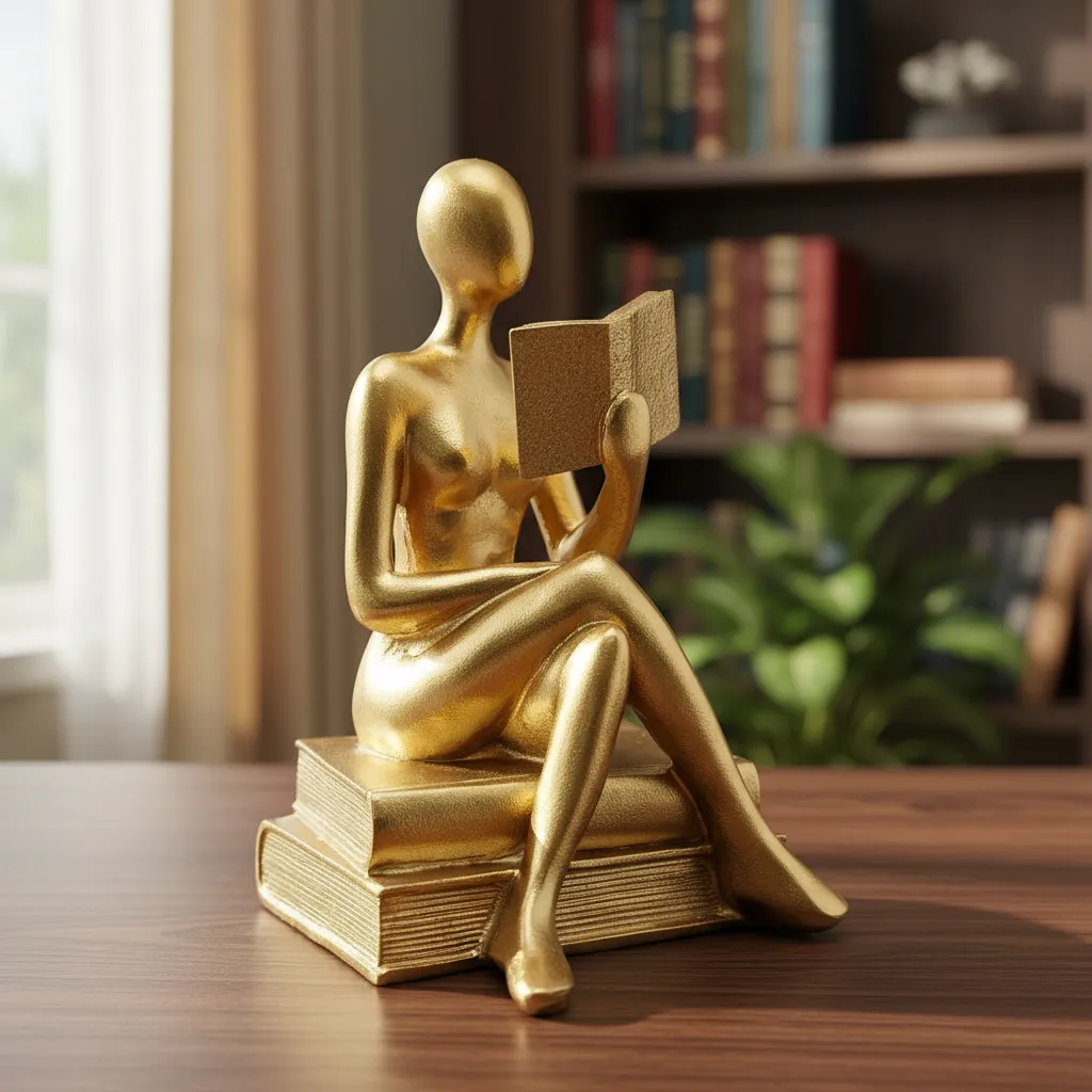 Estátua Figura Pensador Estudando Enfeite Decorativo Casa Estatueta Reflexão Mesa Escritório Decoração Super Luxo Brilho