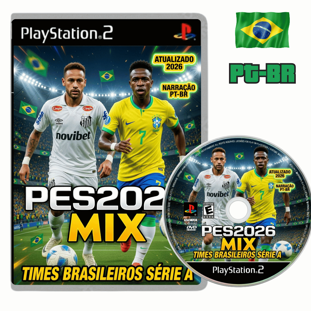 PES Mix 2026 Pro Evolution Soccer Narração Luís Felipe Freitas ( Cazé ) – Playstation 2 (Mídia Física) ps2