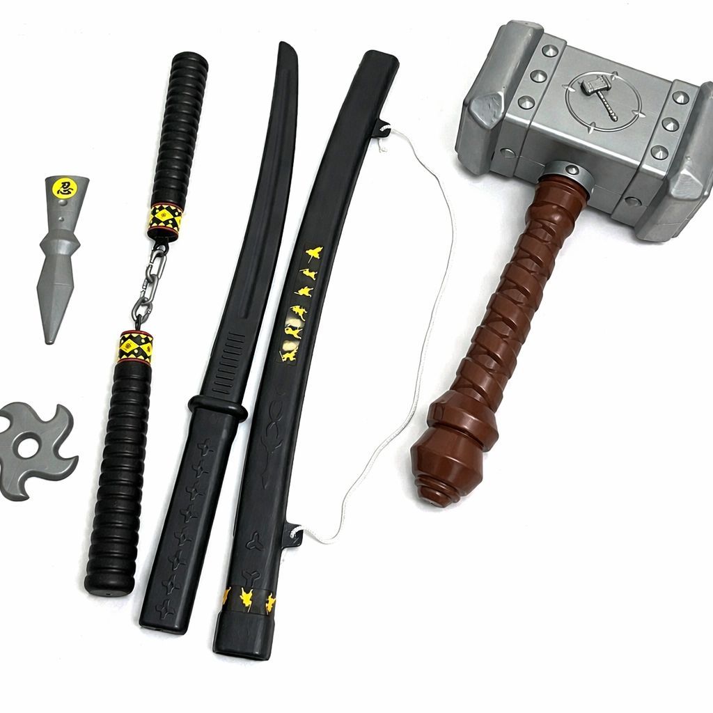 kit ninja com martelo e espada 5 unidades em um só