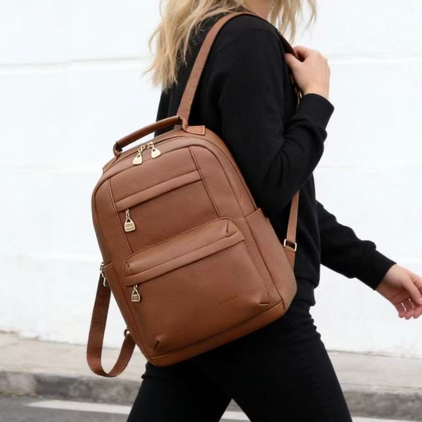 Mochila Grande Feminina Em Couro Macio Luxuosa E Versátil Universitária Com Vários Compartimentos Antifurto M4002 LING