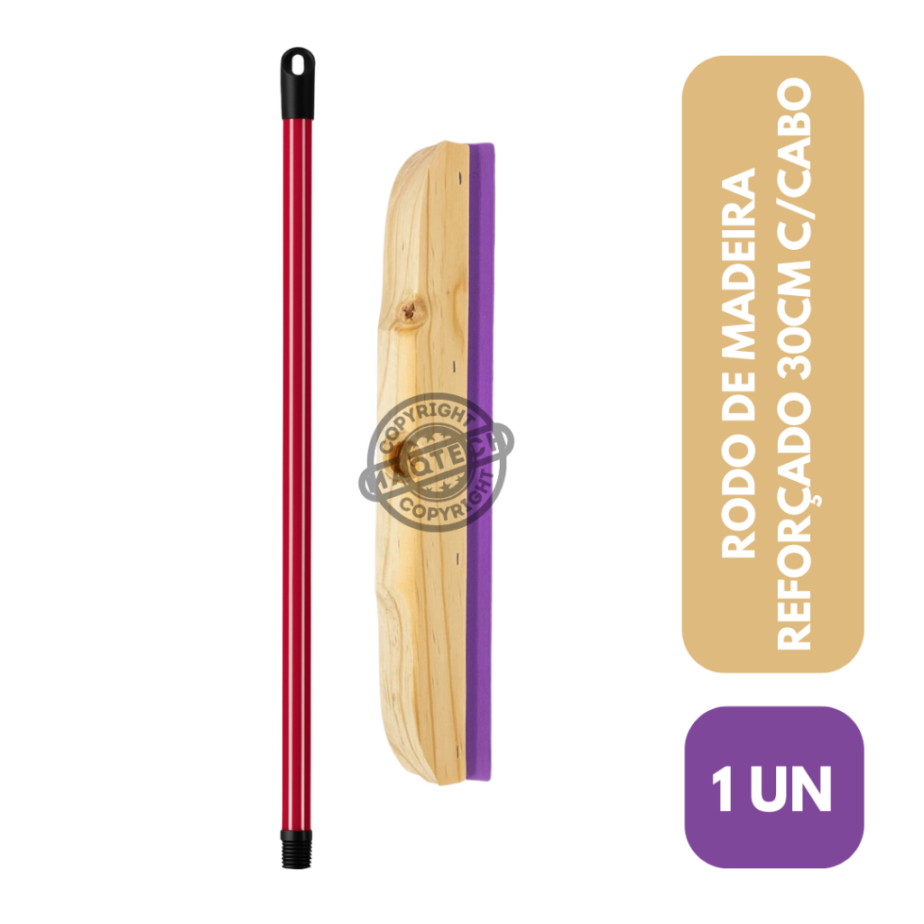 1 Rodo Madeira Duplo 30cm EVA Reforçado Com Cabo Puxa Seca Banheiro Cozinha Quintal Multiuso Oferta