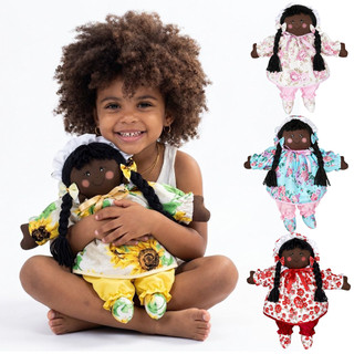 Boneca de Pano Negra Artesanal 40 cm, Várias estampas