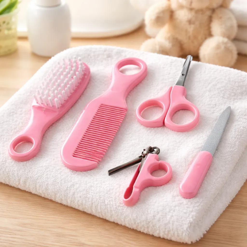 Kit Higiene unha Bebê Recém Nascido Tesoura redonda serra de unha Escova macia Pente infantil