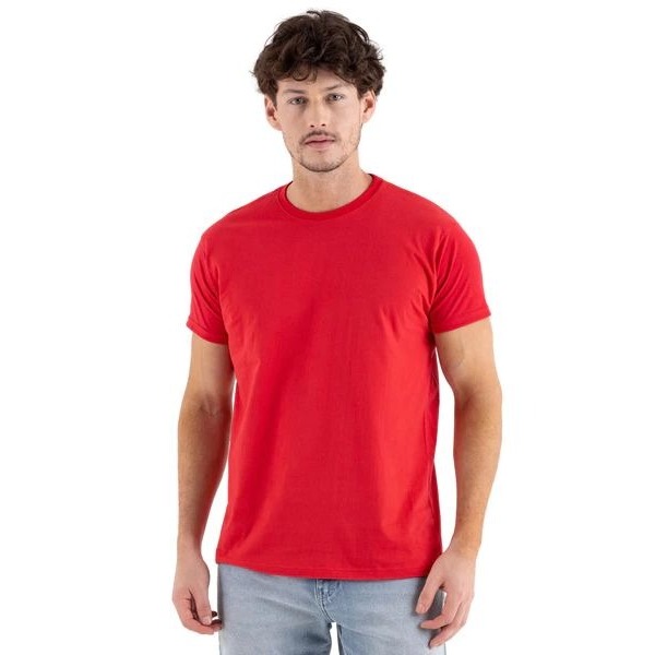 Camiseta Masculina Lisa Básica 100 % Algodão Leve Vermelha Dia a Dia Reforço Ombro a Ombro Unitário