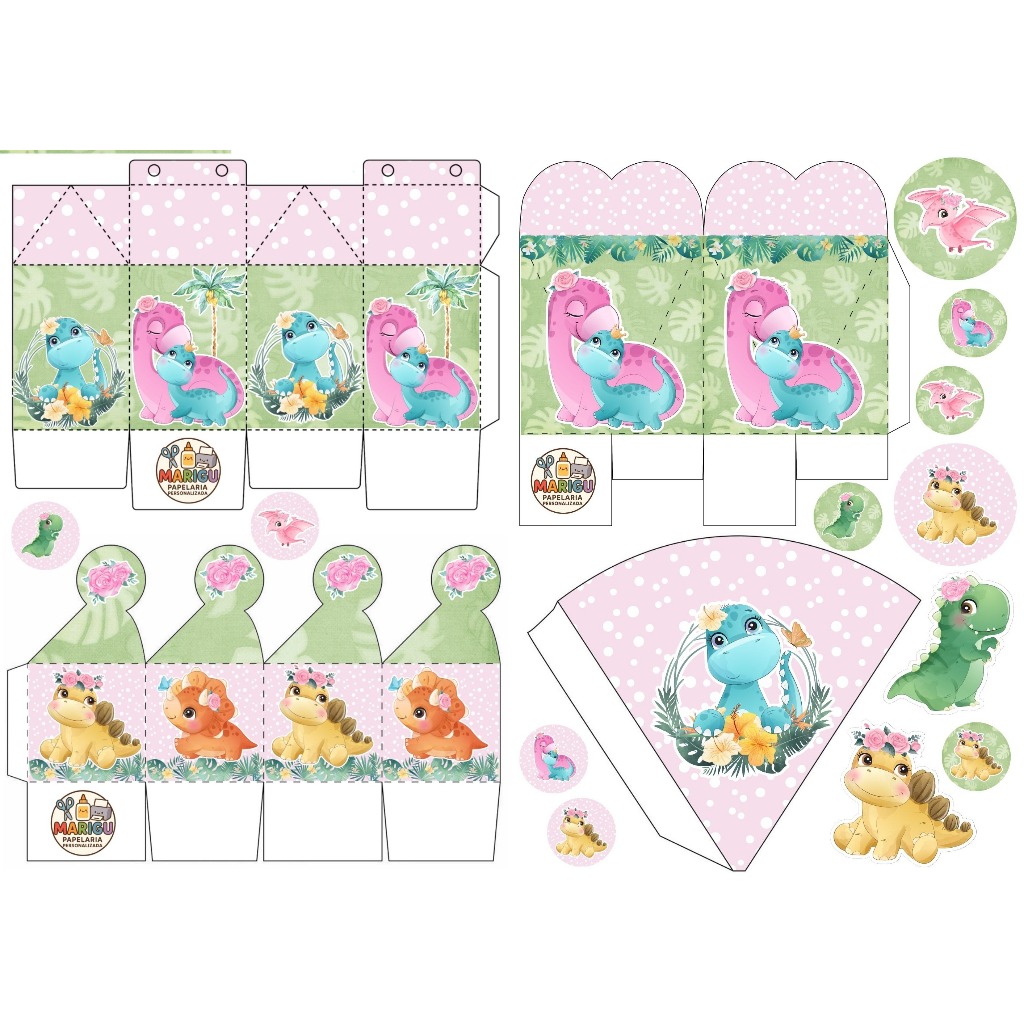 Kit festa 80 und lembrancinhas DINOSSAURO MENINA Aniversario Mesversario Caixa Caixinha Personalizada