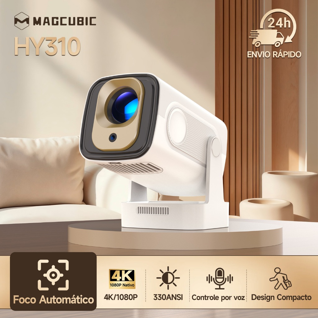 Projetor Magcubic HY310 Nativo 1080P Full HD Foco Automático WiFi 6 BT 5.4 Suporte 4K Decoding Controle de Voz BT Bivolt