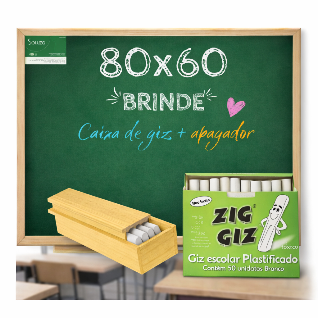 Lousa quadro escolar Souza com porta giz apagador e giz em Oferta na Shopee