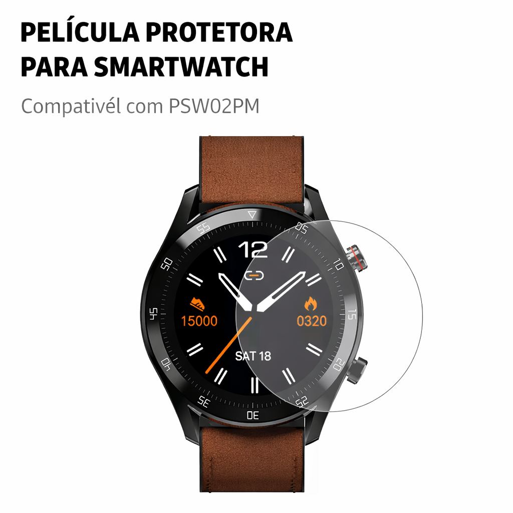 Película Vidro Temperado de Proteção para Smartwatch Compatível com Modelo PSW02PM