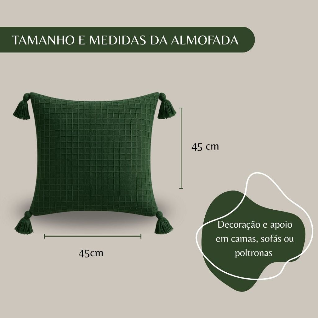Capa de Almofada Boho Chic Piquet Algodão com Pompom 45x45cm — imagem 2 de 2