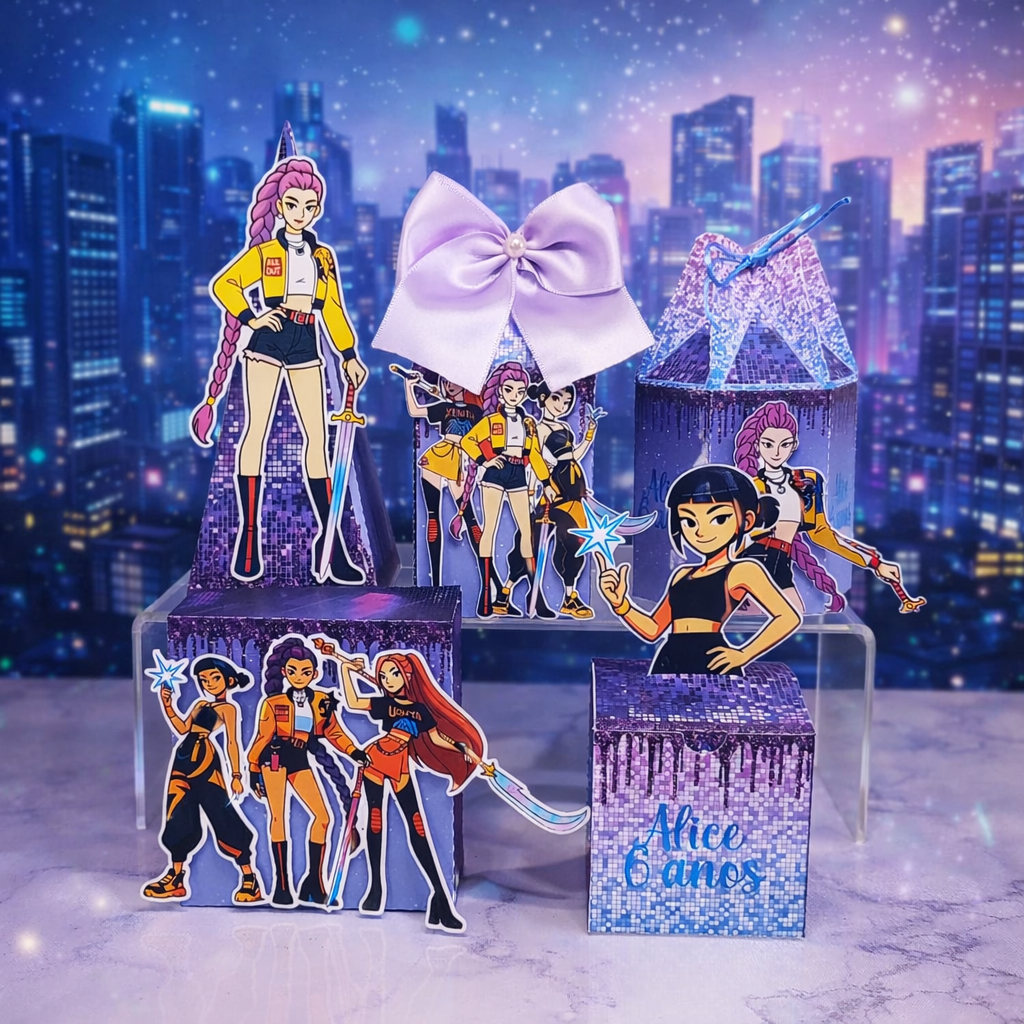 Kit festa tema Guerreiras kpop Caixinha Personalizada lembrancinha aniversário Guerreiras kpop