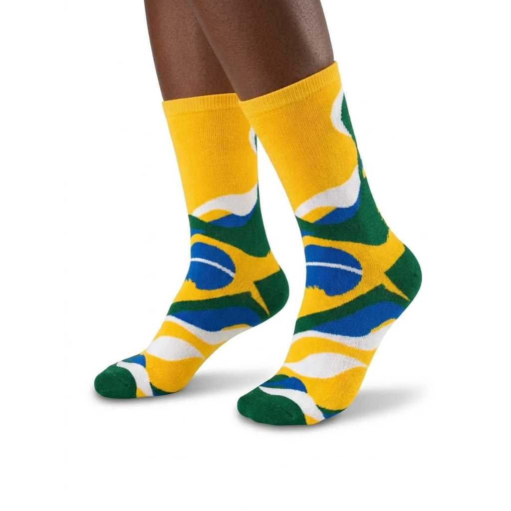 Meia personalizada Seleção Brasileira Copa do mundo Algodão Cano alto
