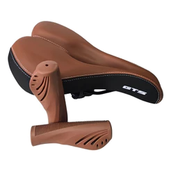 Selim Banco Bicicleta Vazado GTS + Manopla Mtb Confortável Marrom