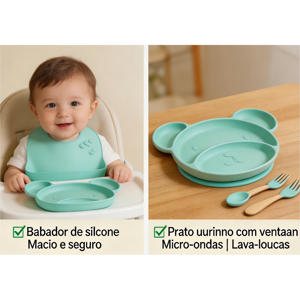 Kit de Alimentação Infantil Formato de Urso 8 Peças - SE521