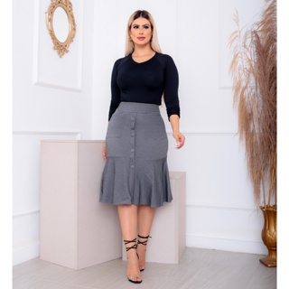 Saia Crepe de Babado Premium 4 Botões com Bolso Moda Evangélica em Oferta na Shopee