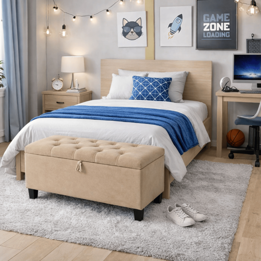 Recamier Puff Baú Solteiro Sofia 80 cm Captonê para Quarto Sala Organizar Sapateiro