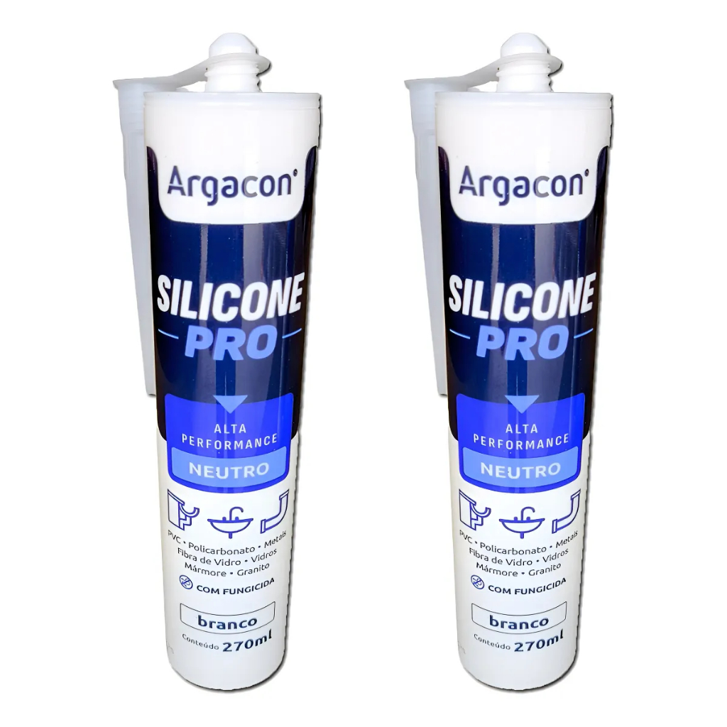 Kit com 2 Unid Silicone Pro Neutro Argacon 270ml Alta Vedação Construção e Reparos