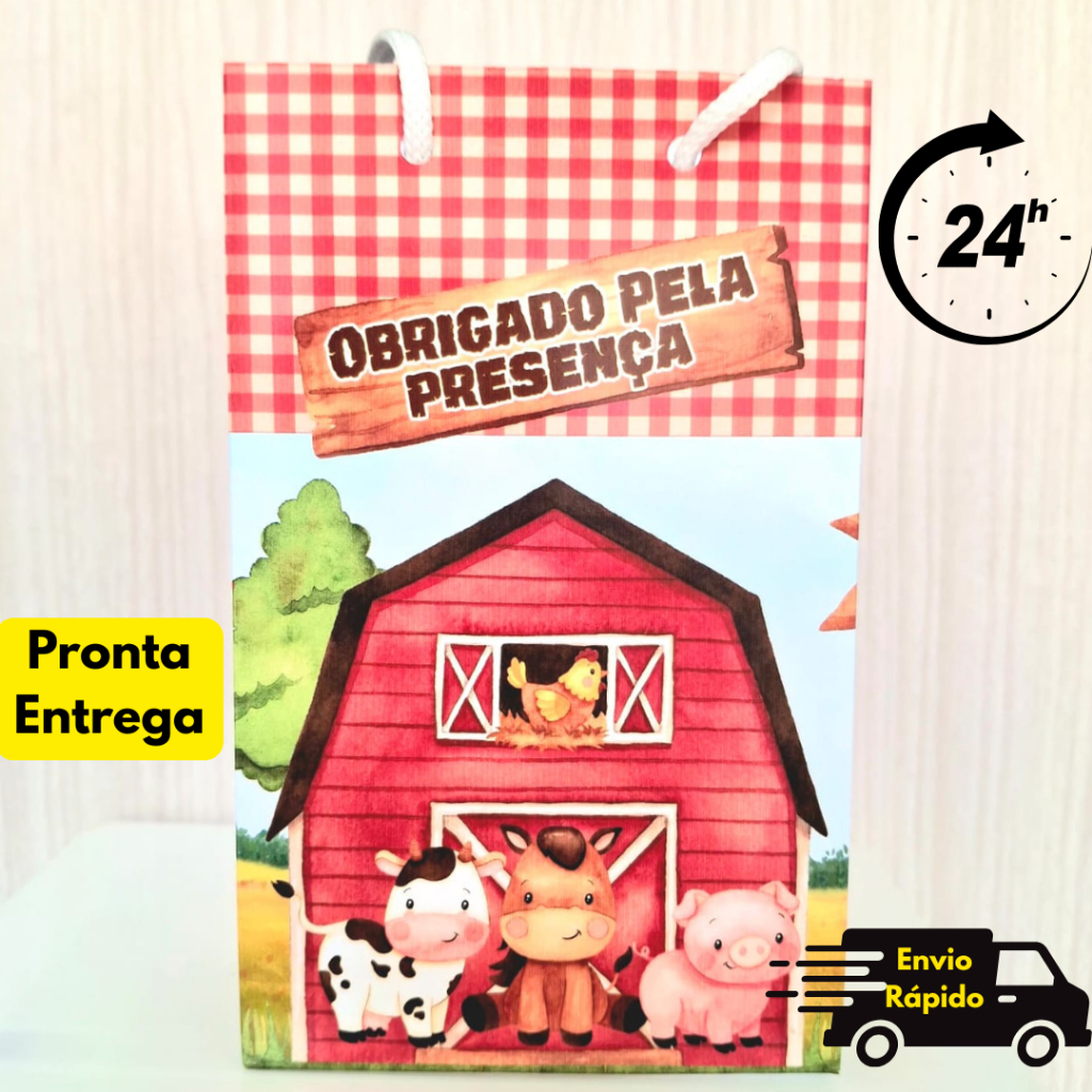 Kit  Sacolinhas P Surpresa Personalizada Fazendinha Vermelha Lembrancinha PEGUE E MONTE Pronta entrega