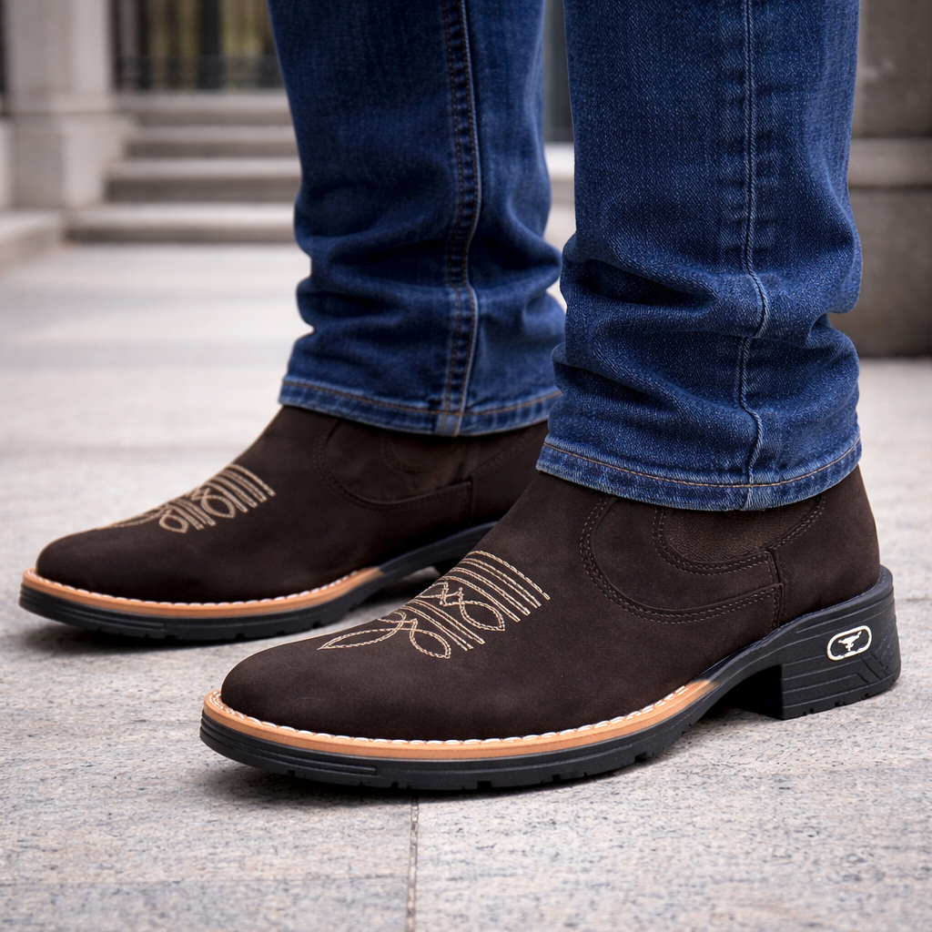 Botina Masculina Elegante Bota Casual Camurça Country Rodeio Sertanejo Confortável e Resistente