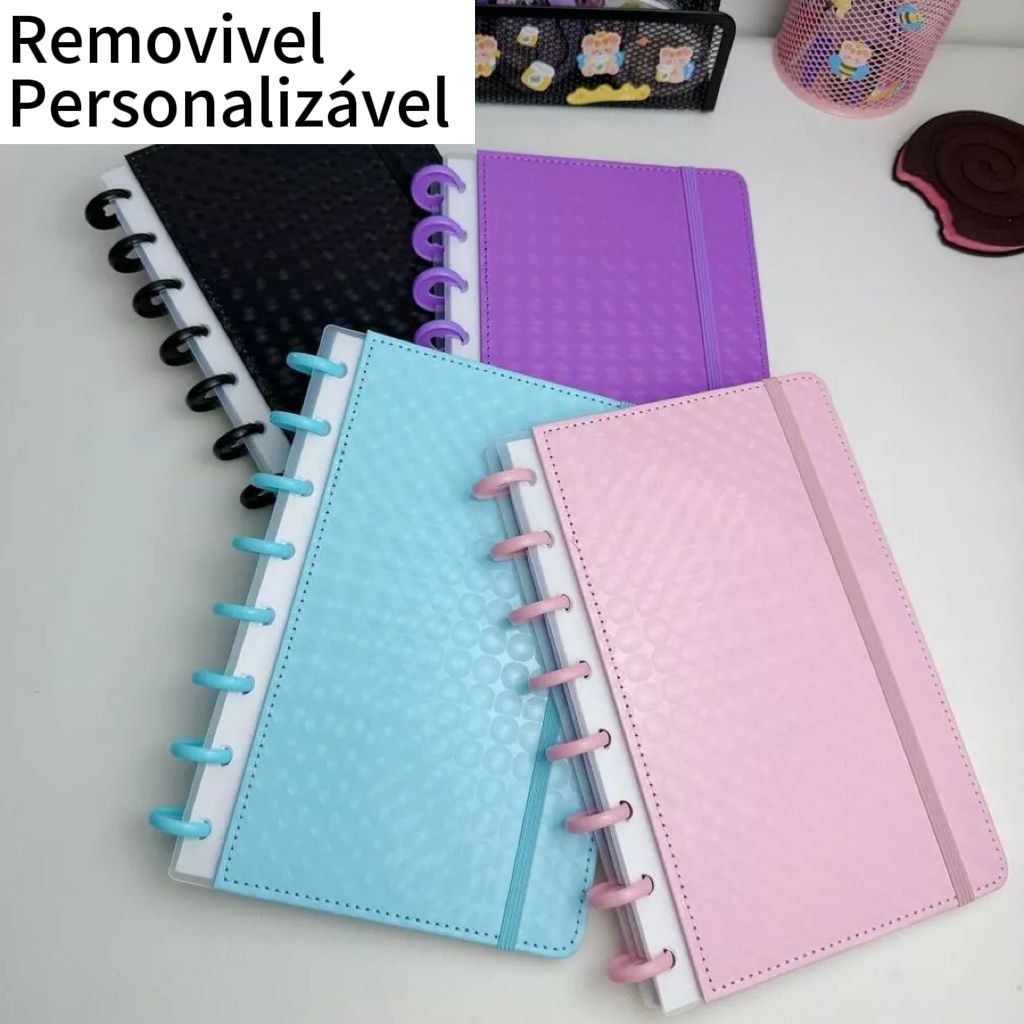 Caderno Inteligente Universitário Personalizável 8, 10 ou 11 Discos – Capa Lisa com Reflexos 3D