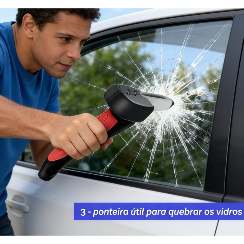 Alça de Apoio para Porta de Carro 3 em 1 | Auxiliar para Idosos e Cadeirantes, com Quebra-Vidro e Corta-Cinto