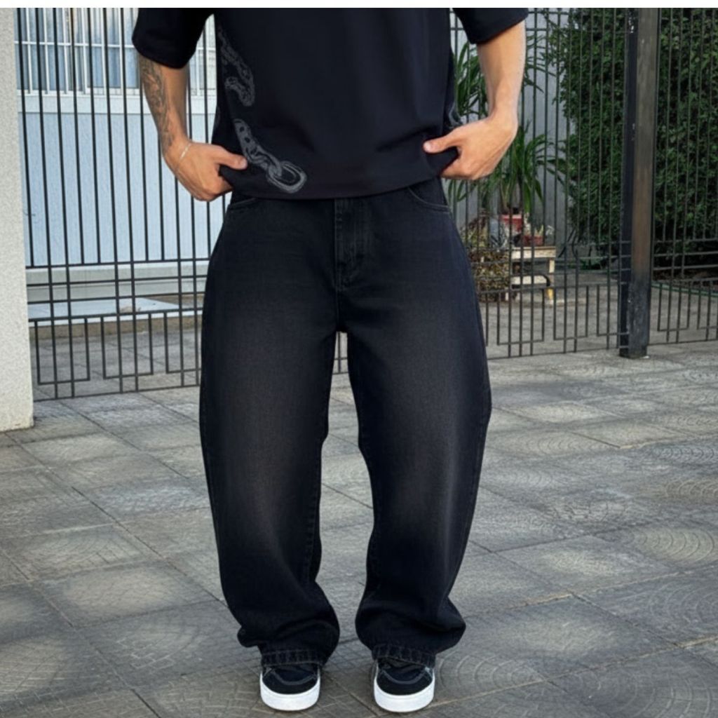 Calça Baggy Masculina Balão Larga Jeans Clara Preta Azul Escuro Boca Larga Pants Cân Moda Mandrake em Oferta na Shopee