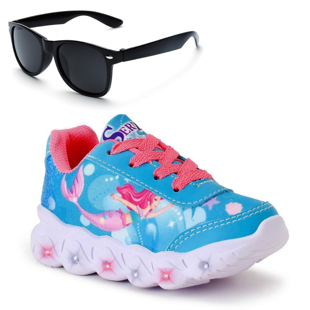 Kit Tênis Infantil Menina Com Led Pisca Pisca Divertido Com Óculos