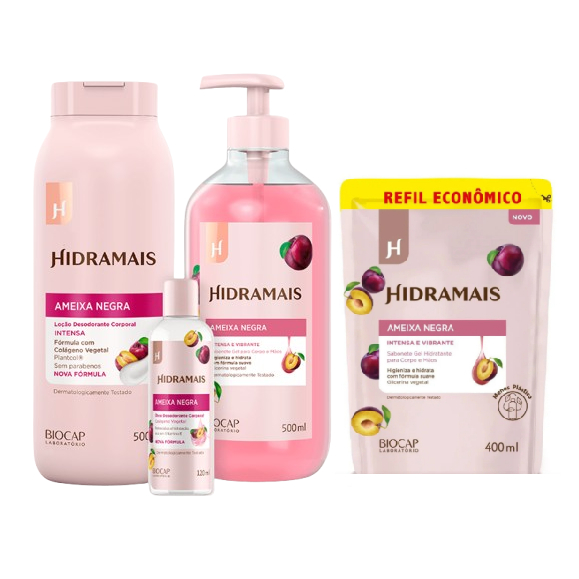 Kit Hidramais Ameixa Negra- Sabonete 500ml/Loção Hidratante 500ml/ Óleo Desodorante Corporal 120ml em Oferta na Shopee