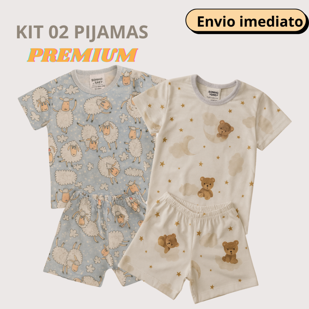 Kit 02 Pijamas Curtos bebê Feminino / Masculino em Oferta na Shopee