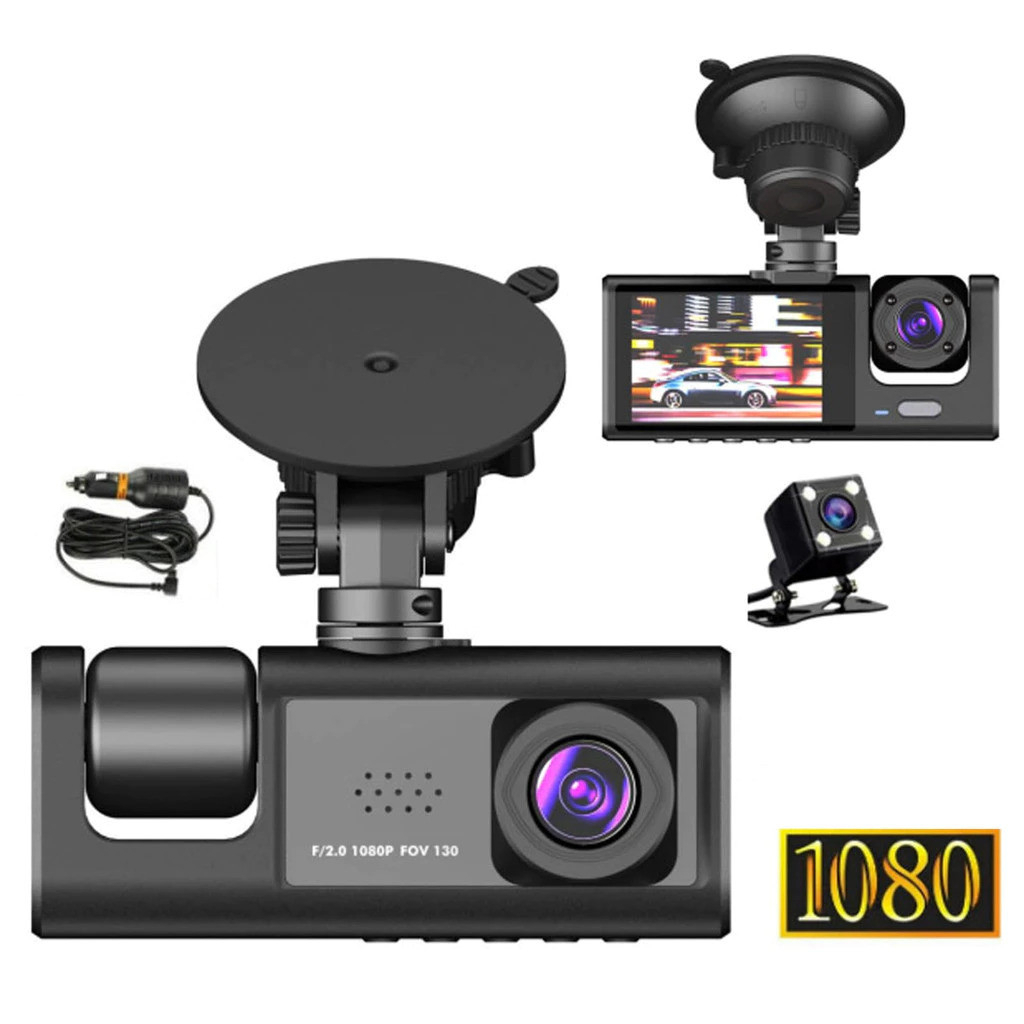 Câmera Traço Para Carro 1080P HD Dash Cam 3 Câmera 24H Monitor de Estacionamento dvr 360°