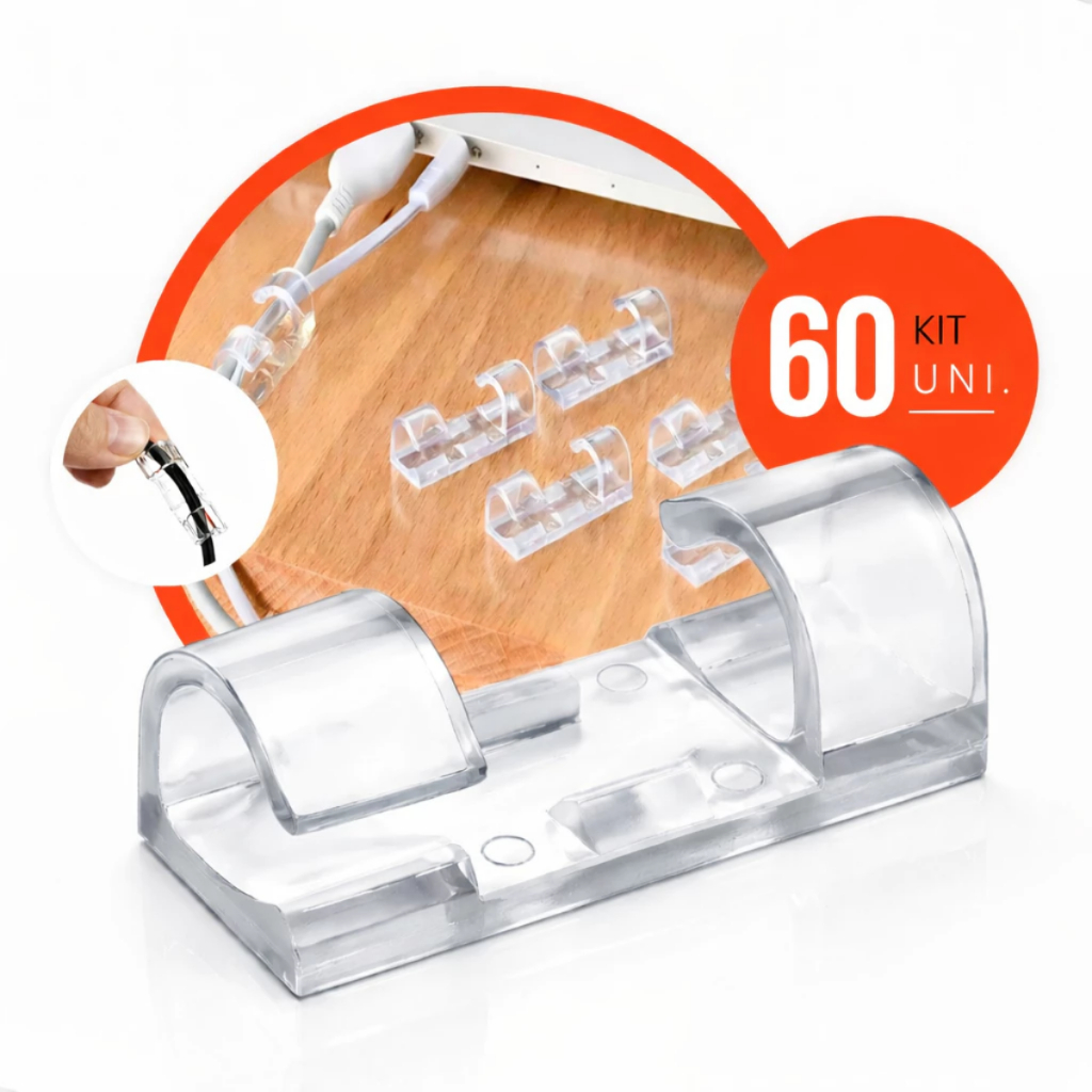 Kit 20/40/60/80 Clips Fixadores de Fios e Cabos Organizador Autoadesivo Parede Transparente Plástico em Oferta na Shopee