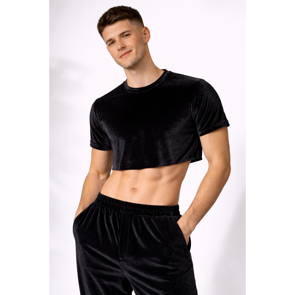 Cropped Masculino Veludo Cristal Festa Luxo Brilho Balada
