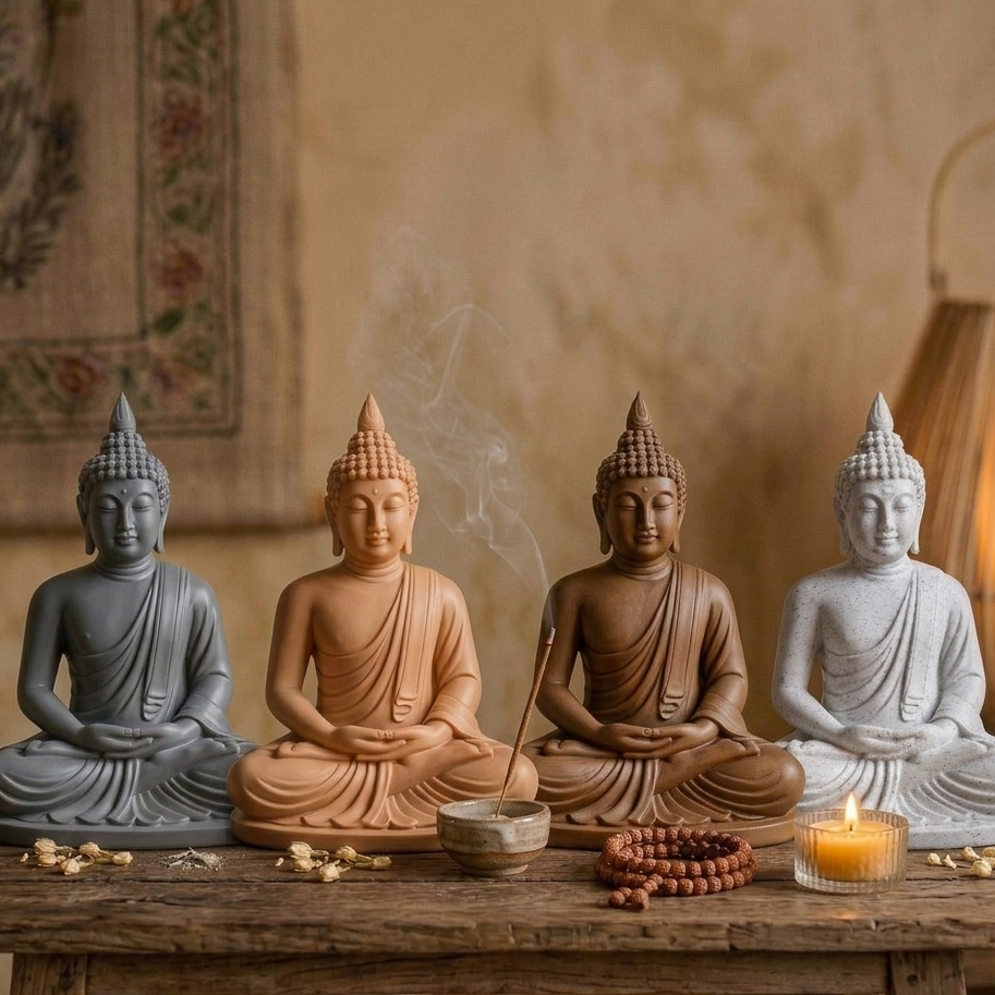 Imagem Escultura Estátua Buda Sabedoria Decorativa Sala Quarto Zen Altar Yoga Meditação Aromaterapia Cores